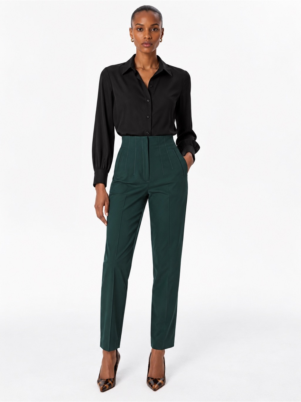 Zara High Waist Forest Green Tailored Straight Leg Pants